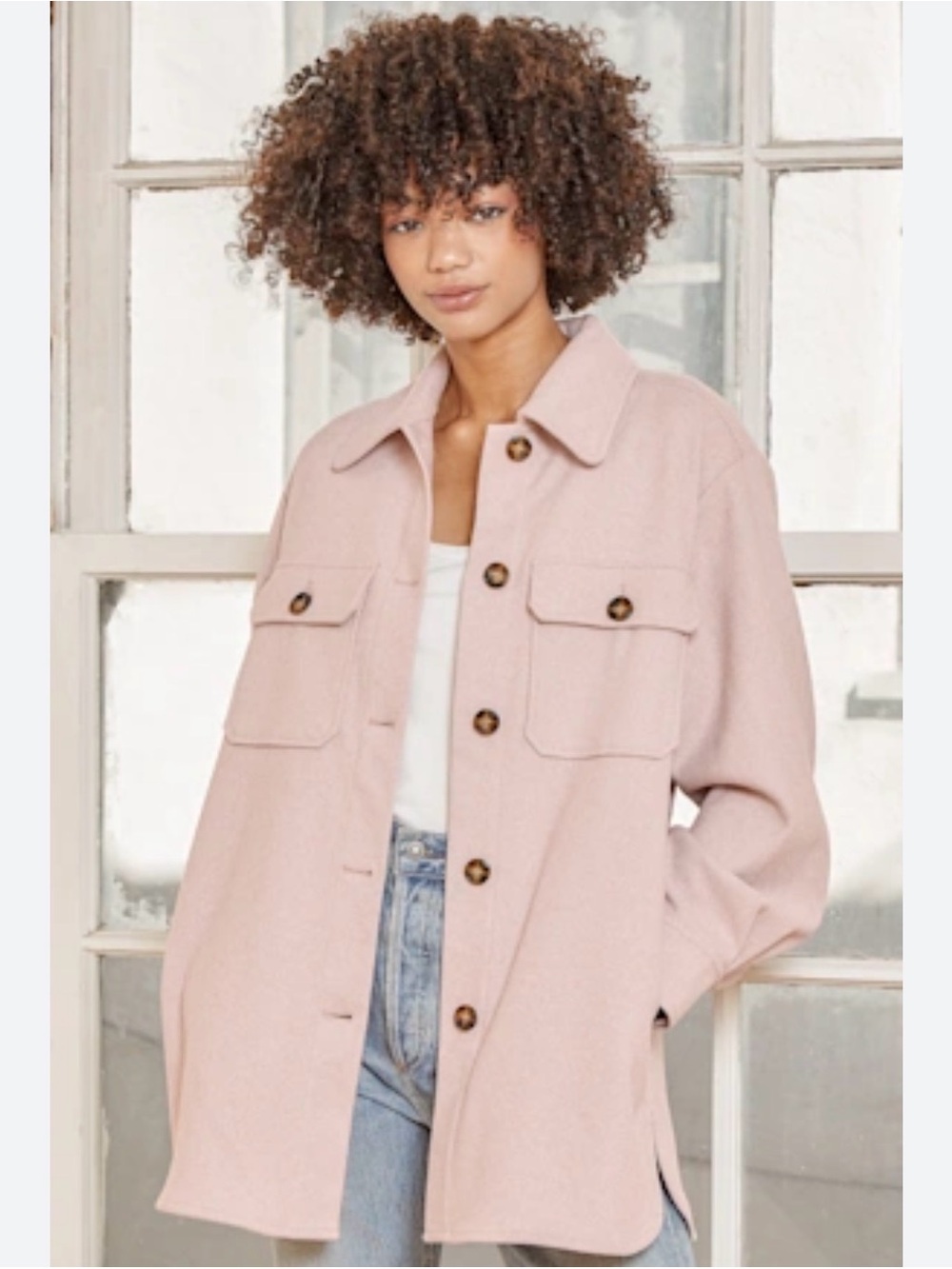 BP Oversized Pink Shacket Jacket with Button Front